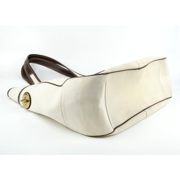 Coach Cream Chalk Brown Canvas Shoulder Bag Tote 10779 - Picture 4 of 16